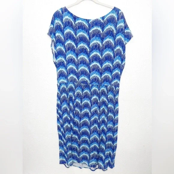 Lilly Pulitzer Blue Curves Print Knit Sadie Dress Size XL Smocked Elastic Waist - Picture 3 of 6